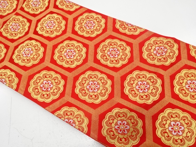 JAPANESE KIMONO / ANTIQUE FUKURO OBI / SILK / WOVEN FLOWER CREST